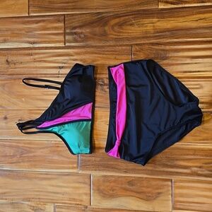 2 piece bikini size med black pink and green